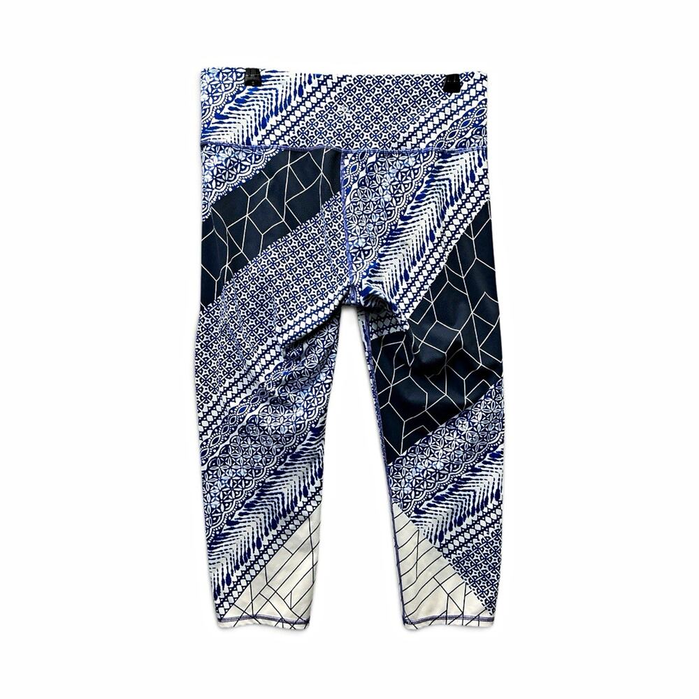 Athleta Women’s Geometric Capri Leggings Blue/White/Black High Rise Yoga Sz S
